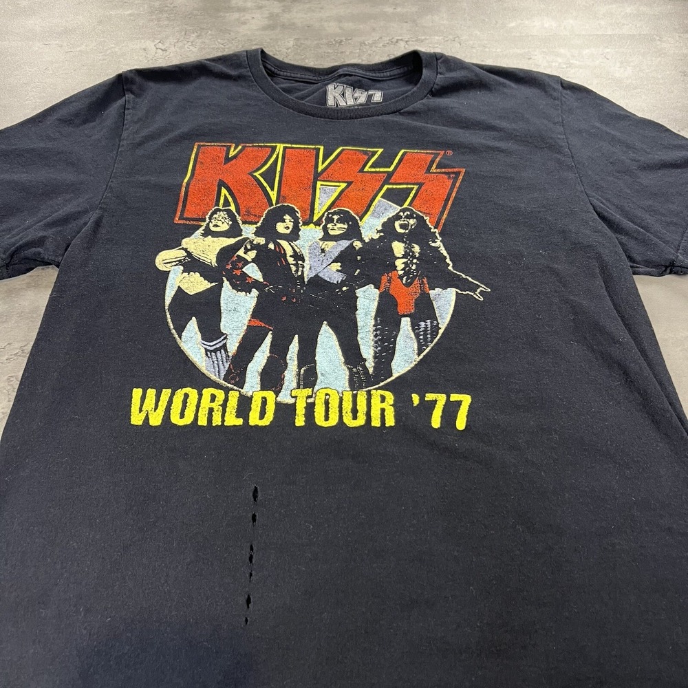 KISS T‎ Shirt Women Large Black World Tour Concert Merch Distressed Rock Metal